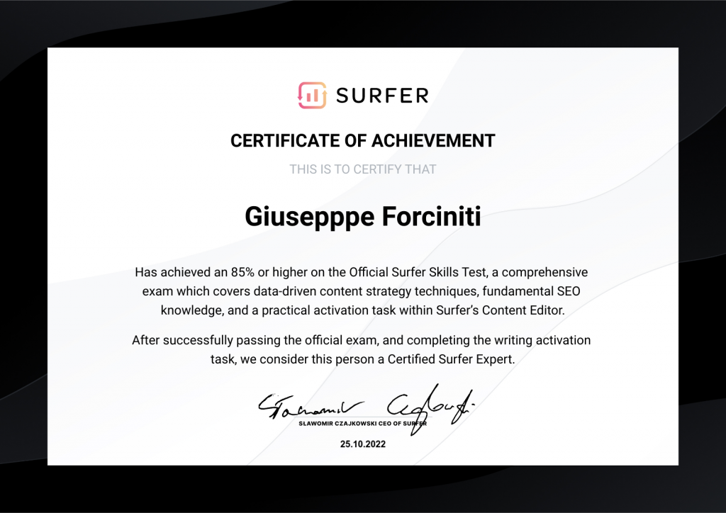 Certificado de Experto en Surfer